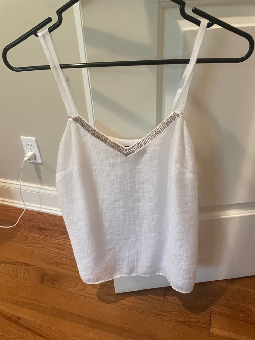 The Limited White V-Neck Tank with beaded Trim XS